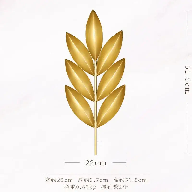 Golden metallic leaf wall decoration with sleek modern design made of light luxury iron for living room decorbites light luxury
