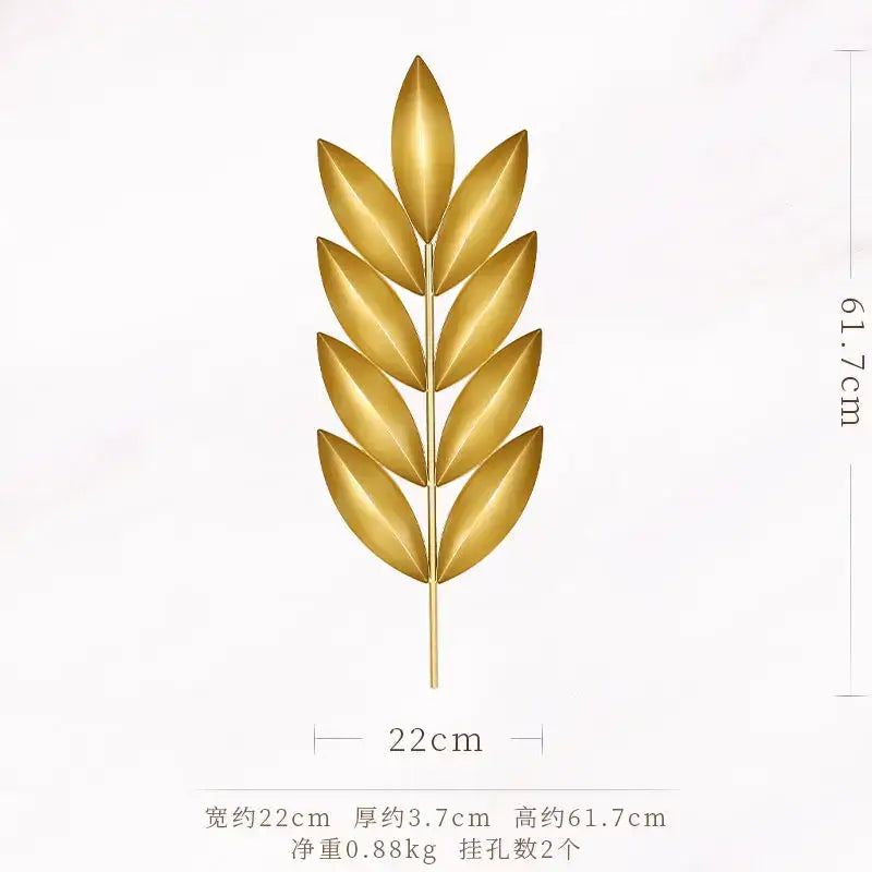 Golden metallic wheat stalk wall decoration with sleek polished finish 61.7cm tall 22cm wide decorbites light luxury iron