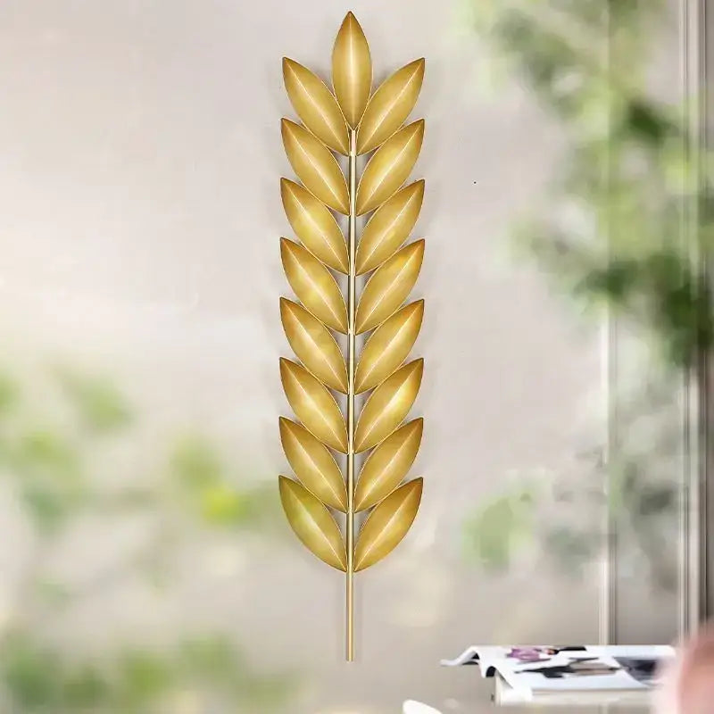 Golden metallic wheat stalk wall decoration made of iron for living room decorbites light luxury iron style