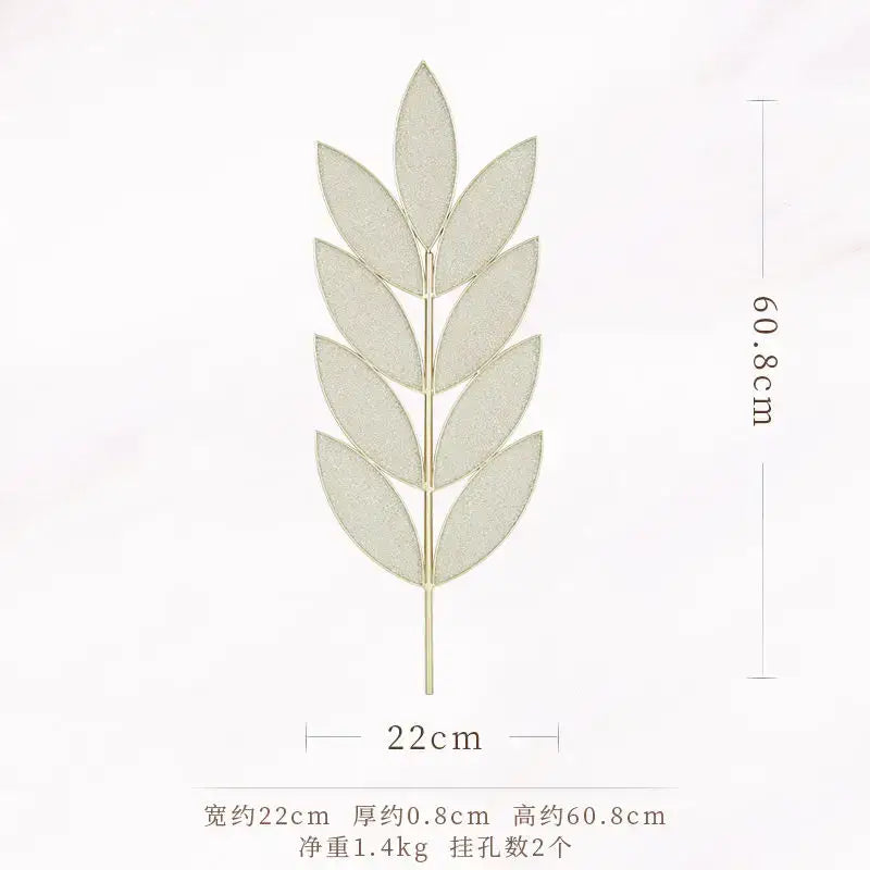 A delicate gold-toned light luxury iron wheat leaf wall decoration with five textured symmetrical leaves by decorbites