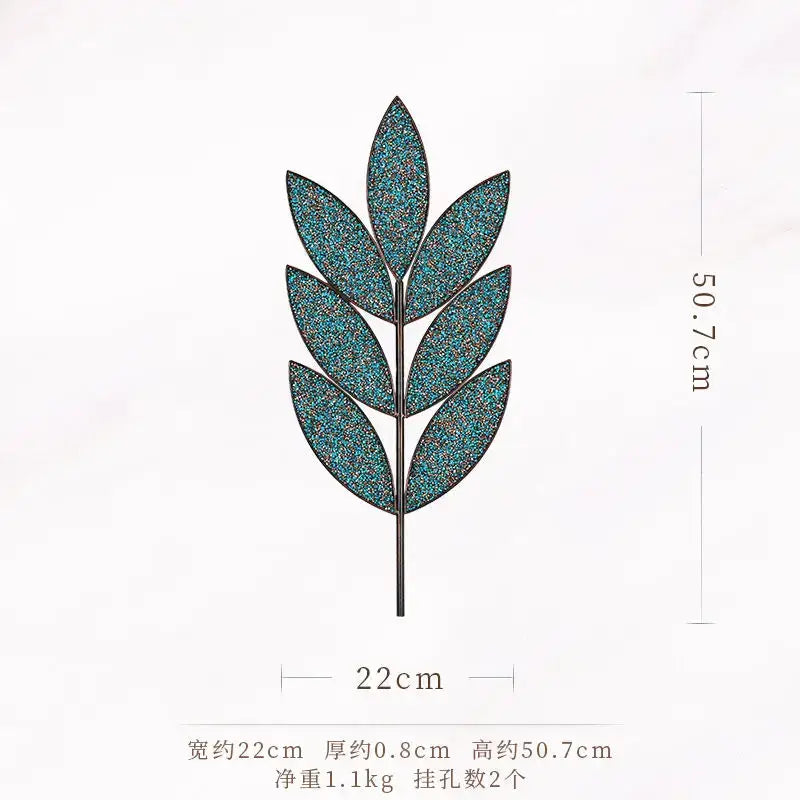 Teal glitter leaf-shaped decorative pin with metallic stem for decorbites light luxury iron wheat leaf wall decoration