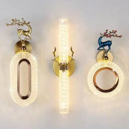 Three light luxury modern gold deer wall lamps with metal accents and frosted diffusers for bedroom decorbites sconces