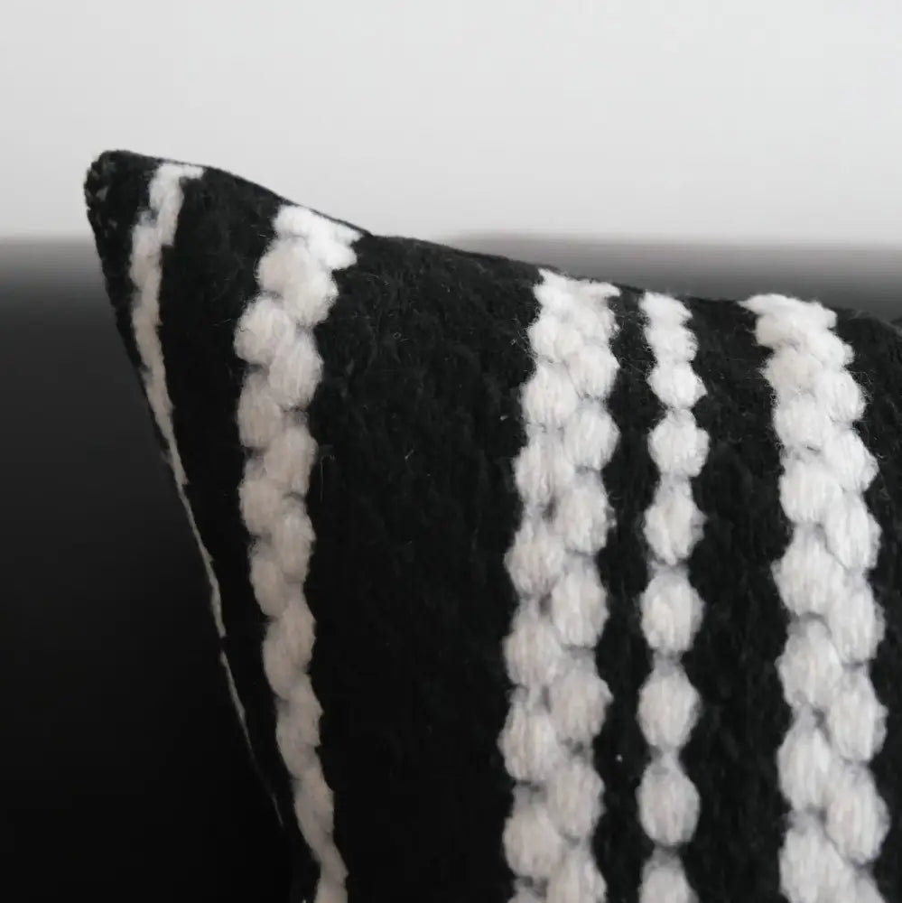 Black and white knitted pillow cover with textured chunky stripes for decorbites light luxury plush living room decor