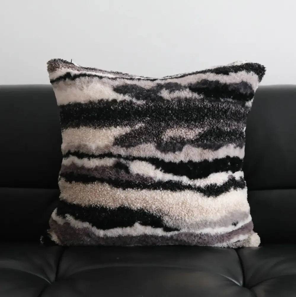Light luxury plush black and white striped pillow cover with textured horizontal stripes for decorbites living room decor