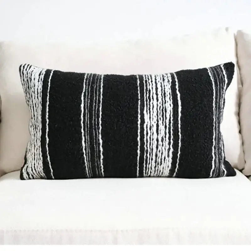 Black and white striped pillow cover with textured woven fabric for decorbites light luxury plush living room decor