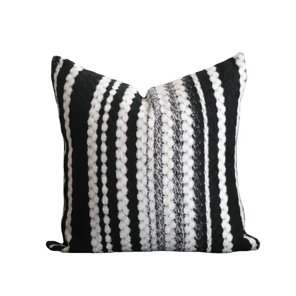 Black and white striped pillow cover with chunky knit woven stripes for light luxury plush decorbites light luxury living room