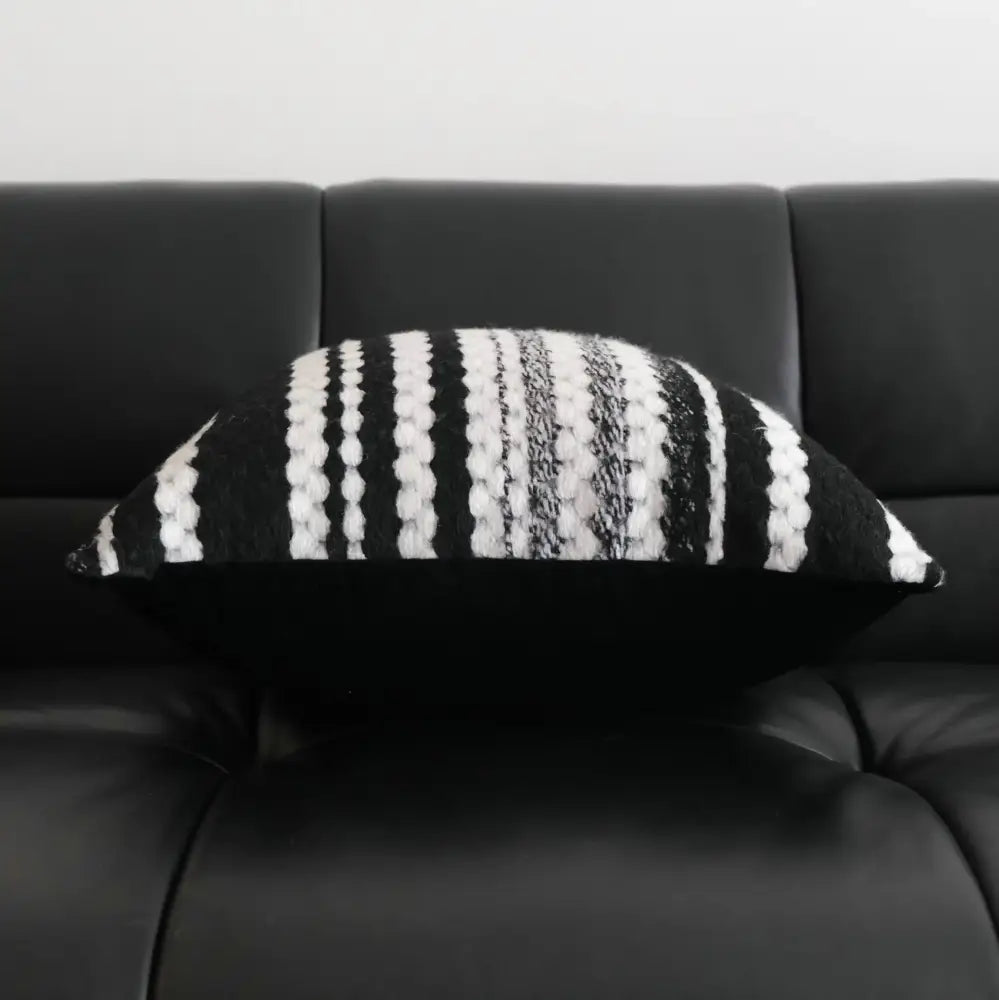 Black and white striped woven throw pillow cover with textured chunky knit pattern decorbites light luxury plush decor