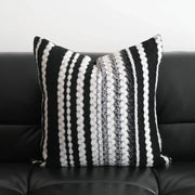 Black and white striped pillow cover with textured chunky yarn stripes for decorbites light luxury plush living room decor