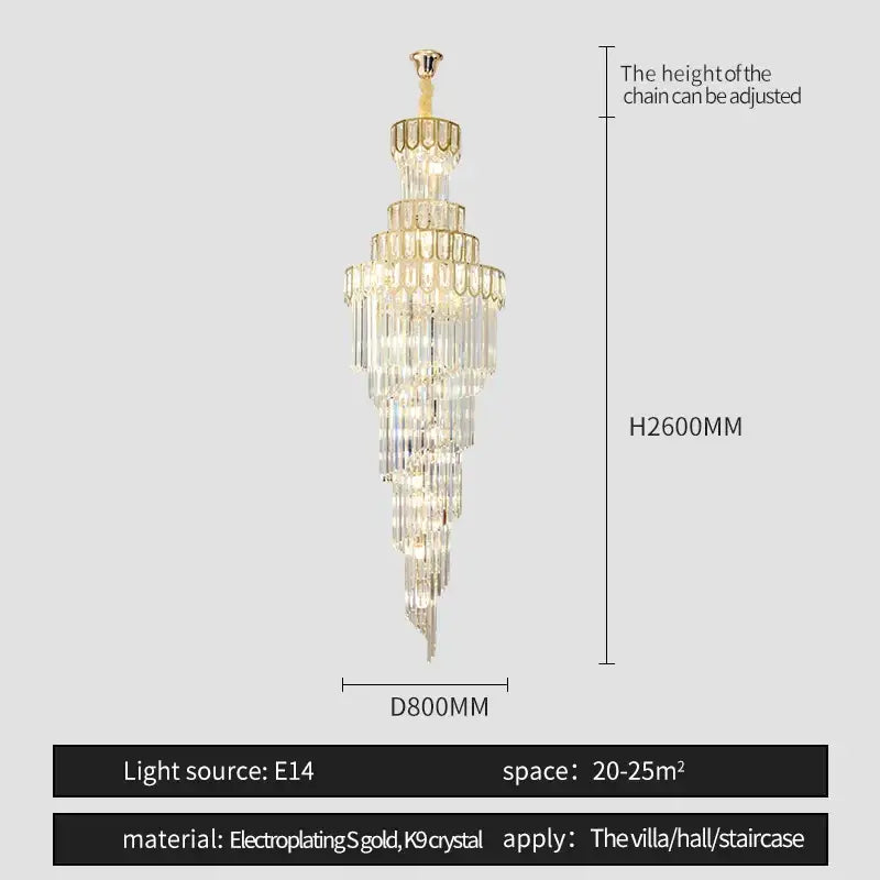 A light luxury rotating crystal chandelier with gold-plated finish and cascading k9 crystals for villa decorbites light luxury