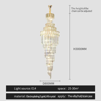 Elegant multi-tiered gold villa living room chandelier with gold-plated metal and clear crystals for decorbites light luxury