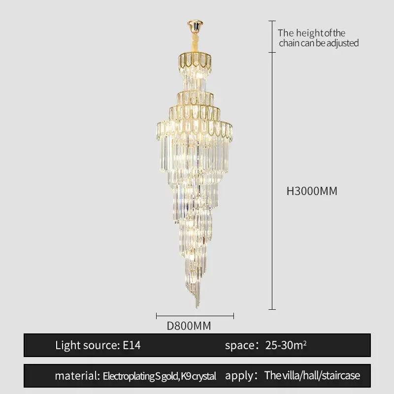 Elegant multi-tiered gold villa living room chandelier with gold-plated metal and clear crystals for decorbites light luxury