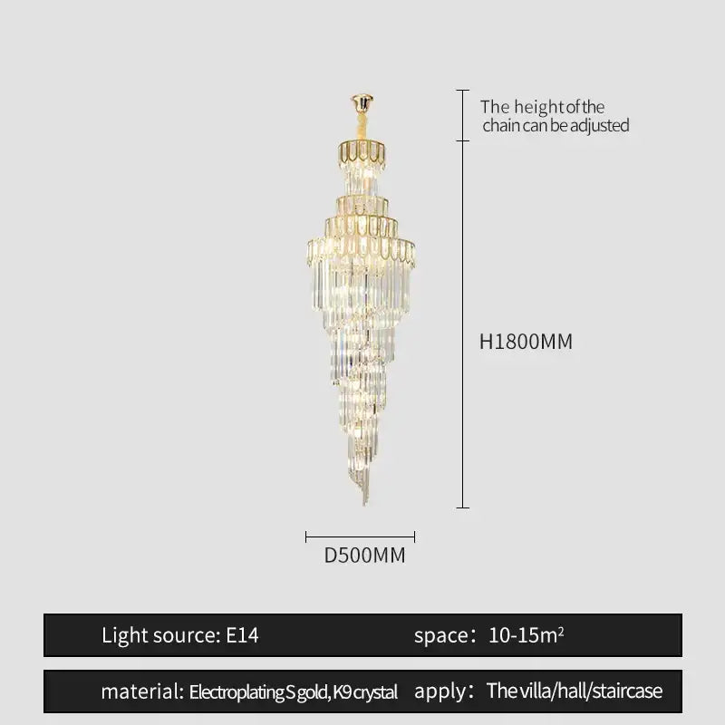 Gold electroplated light luxury rotating crystal chandelier with cascading k9 crystal tiers for villa living room decorbites light luxury