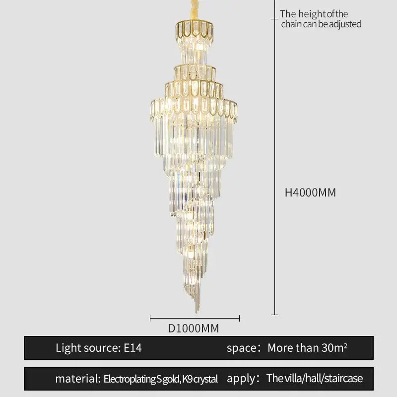 A light luxury rotating crystal chandelier with cascading clear crystals and gold metal accents for villa living room decorbites light luxury