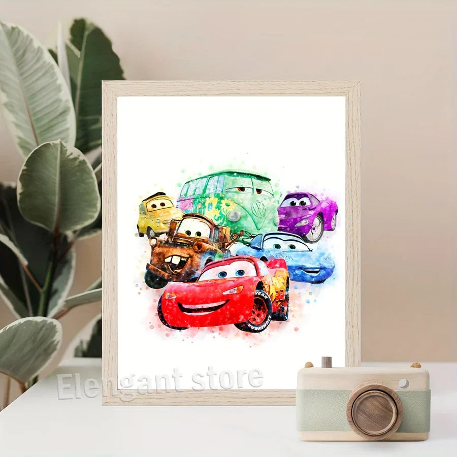 Lightning McQueen Cartoon Car Art Prints - Posters