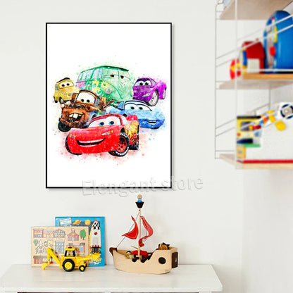 Lightning McQueen Cartoon Car Art Prints - Posters