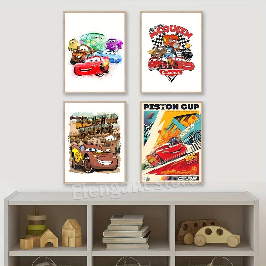 Lightning McQueen Cartoon Car Art Prints - Posters