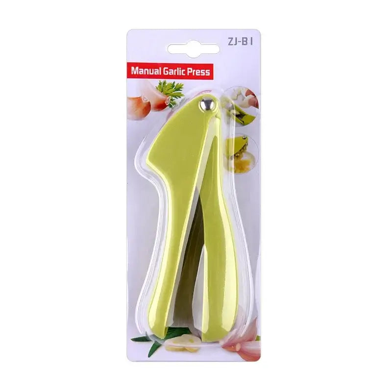 Lime green manual zinc alloy garlic rammer with ergonomic design and metallic pivot point by decorbites garlic rammers