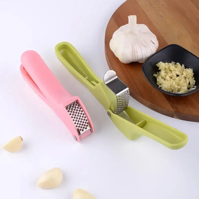 Pink and lime green decorbites garlic rammers with stainless steel grating surfaces zinc alloy manual press kitchen tool