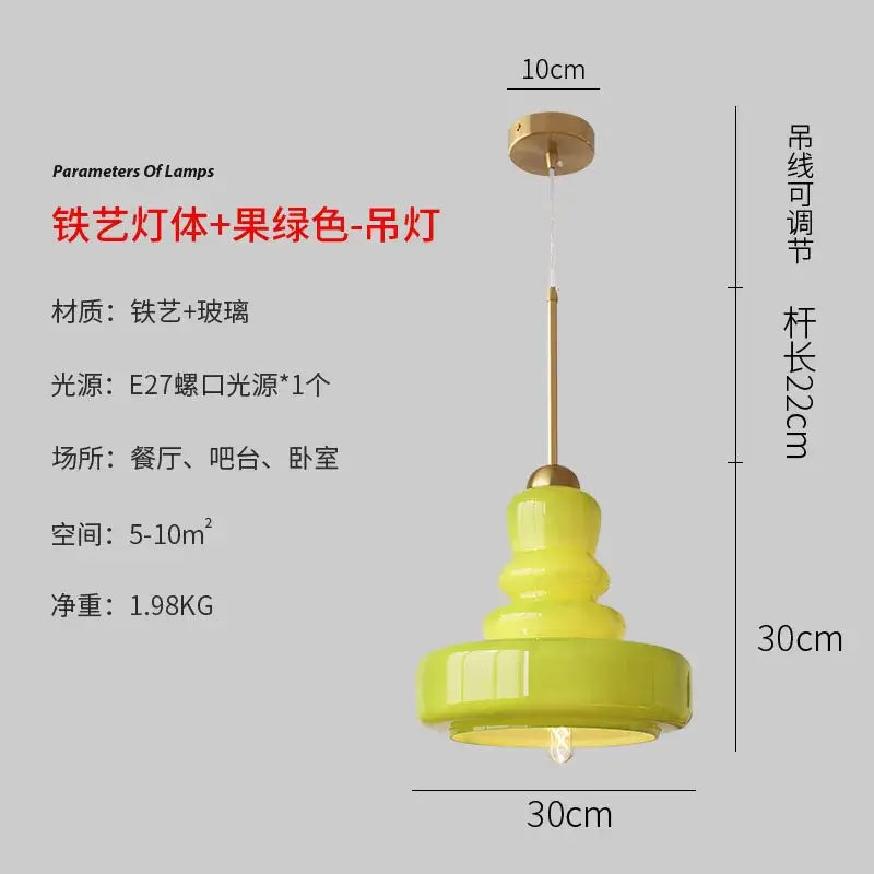 Vibrant lime green glass colorful gourd pendant light with brass iron frame for kitchen and dining room pendant lights