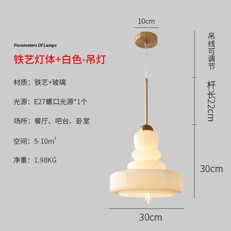 White glass pendant lights with brass iron frame and tiered circular shades for kitchen colorful gourd pendant lights