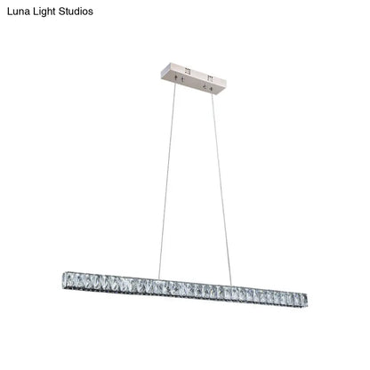 DecorBites™ Linear Crystal Block Island Pendant LED Lighting in Silvery Modern Style for Dining Room Suspension