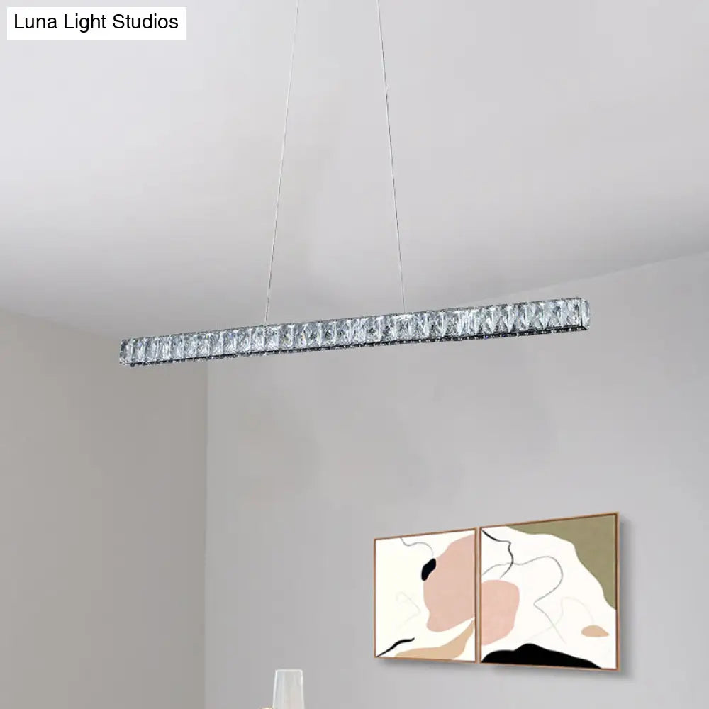 DecorBites™ Linear Crystal Block Island Pendant LED Lighting in Silvery Modern Style for Dining Room Suspension