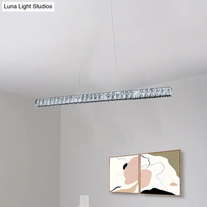DecorBites™ Linear Crystal Block Island Pendant LED Lighting in Silvery Modern Style for Dining Room Suspension