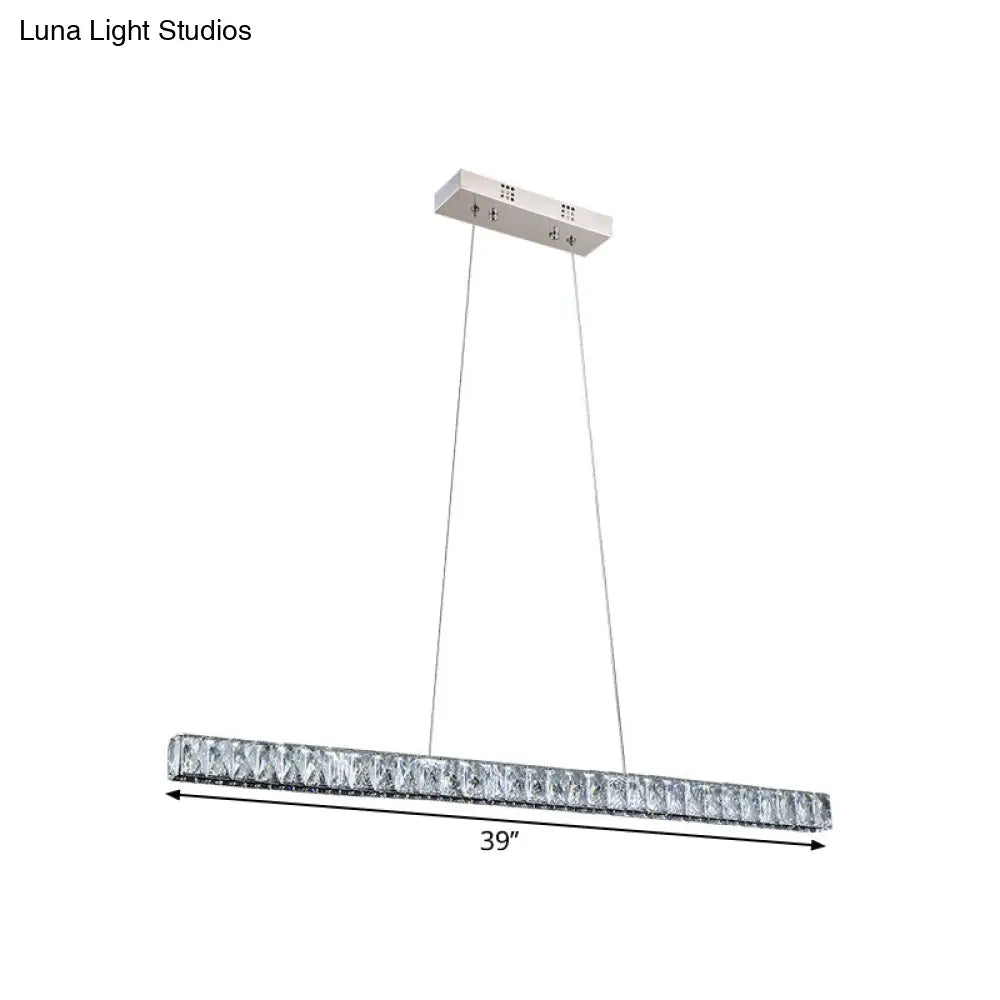 DecorBites™ Linear Crystal Block Island Pendant LED Lighting in Silvery Modern Style for Dining Room Suspension