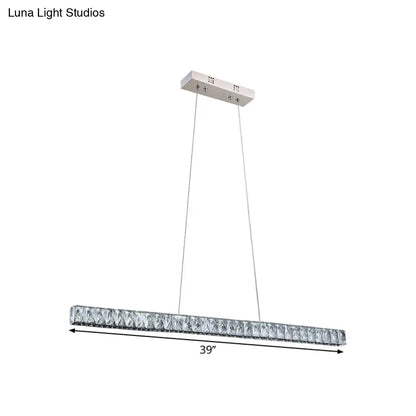 DecorBites™ Linear Crystal Block Island Pendant LED Lighting in Silvery Modern Style for Dining Room Suspension