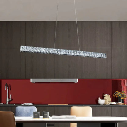 DecorBites™ Linear Crystal Block Island Pendant LED Lighting in Silvery Modern Style for Dining Room Suspension