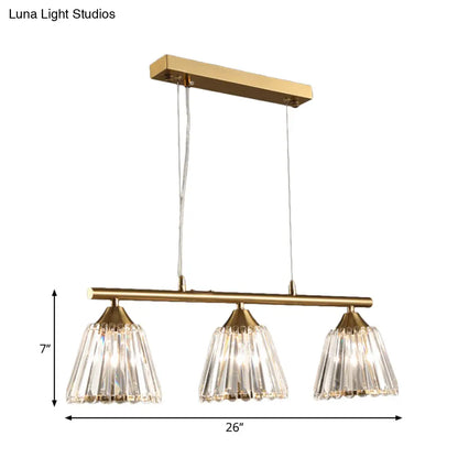 DecorBites™ Linear Crystal Island Pendant Light with Conic Gold Shade - 3/4 Heads Modern Hanging Fixture