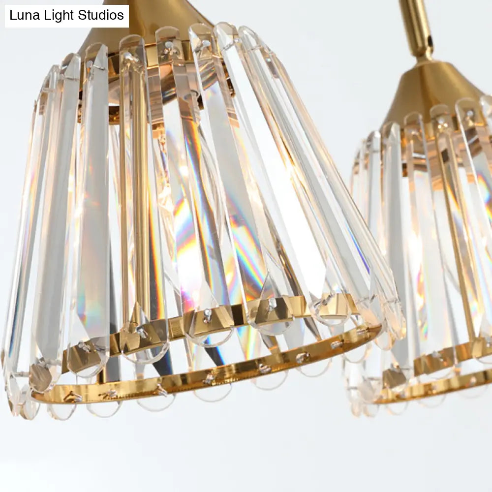 DecorBites™ Linear Crystal Island Pendant Light with Conic Gold Shade - 3/4 Heads Modern Hanging Fixture