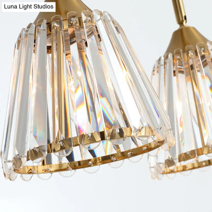 DecorBites™ Linear Crystal Island Pendant Light with Conic Gold Shade - 3/4 Heads Modern Hanging Fixture