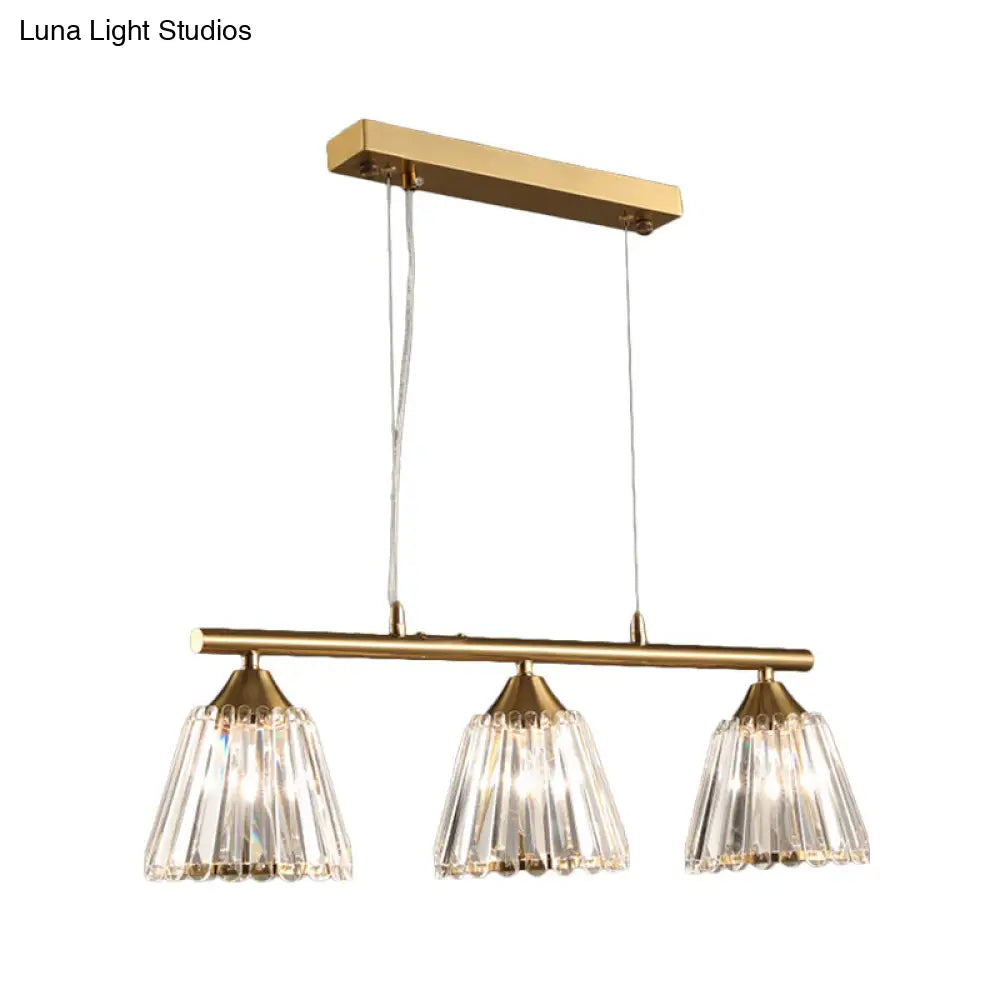 DecorBites™ Linear Crystal Island Pendant Light with Conic Gold Shade - 3/4 Heads Modern Hanging Fixture