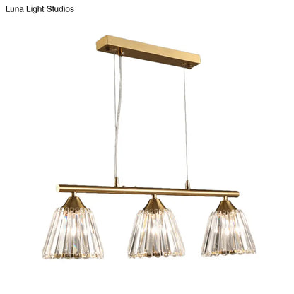 DecorBites™ Linear Crystal Island Pendant Light with Conic Gold Shade - 3/4 Heads Modern Hanging Fixture