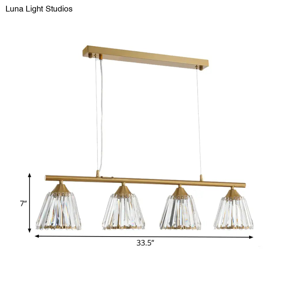 DecorBites™ Linear Crystal Island Pendant Light with Conic Gold Shade - 3/4 Heads Modern Hanging Fixture