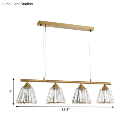 DecorBites™ Linear Crystal Island Pendant Light with Conic Gold Shade - 3/4 Heads Modern Hanging Fixture