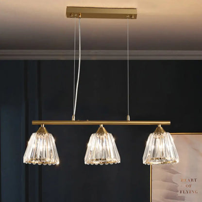 DecorBites™ Linear Crystal Island Pendant Light with Conic Gold Shade - 3/4 Heads Modern Hanging Fixture