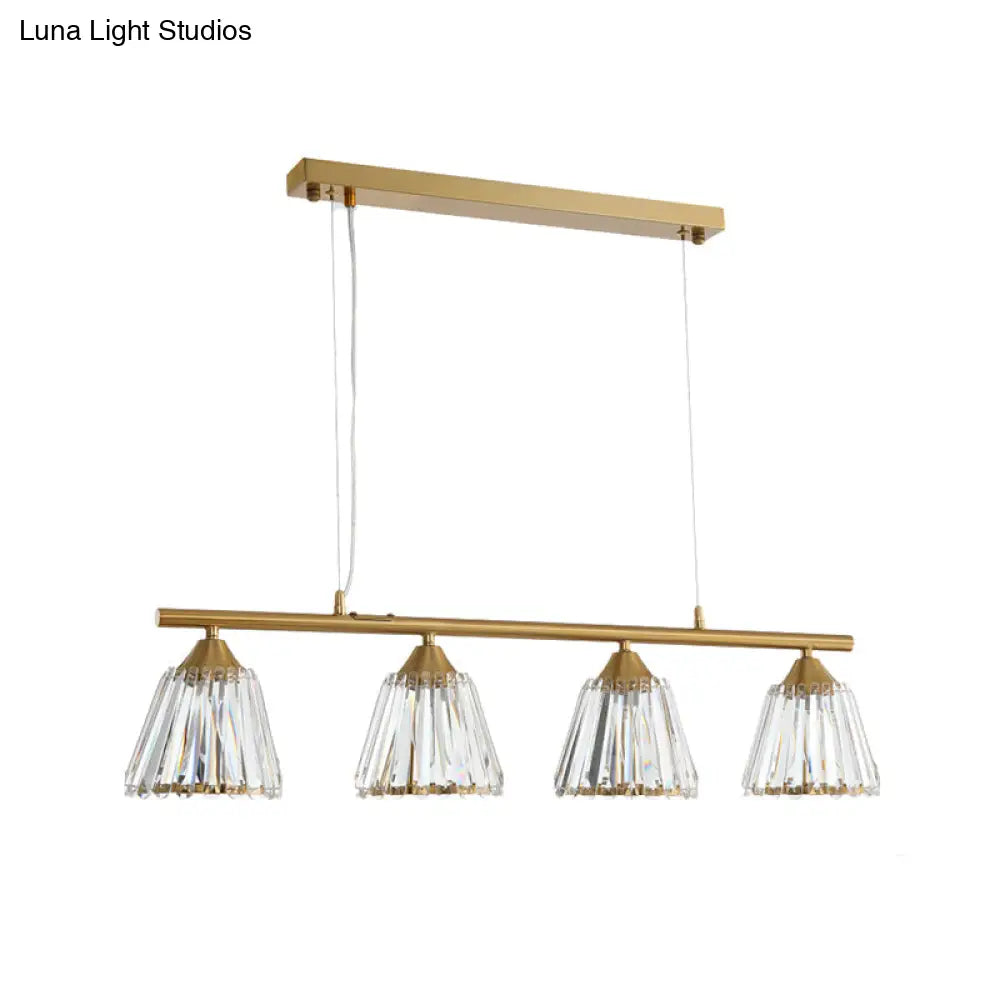DecorBites™ Linear Crystal Island Pendant Light with Conic Gold Shade - 3/4 Heads Modern Hanging Fixture