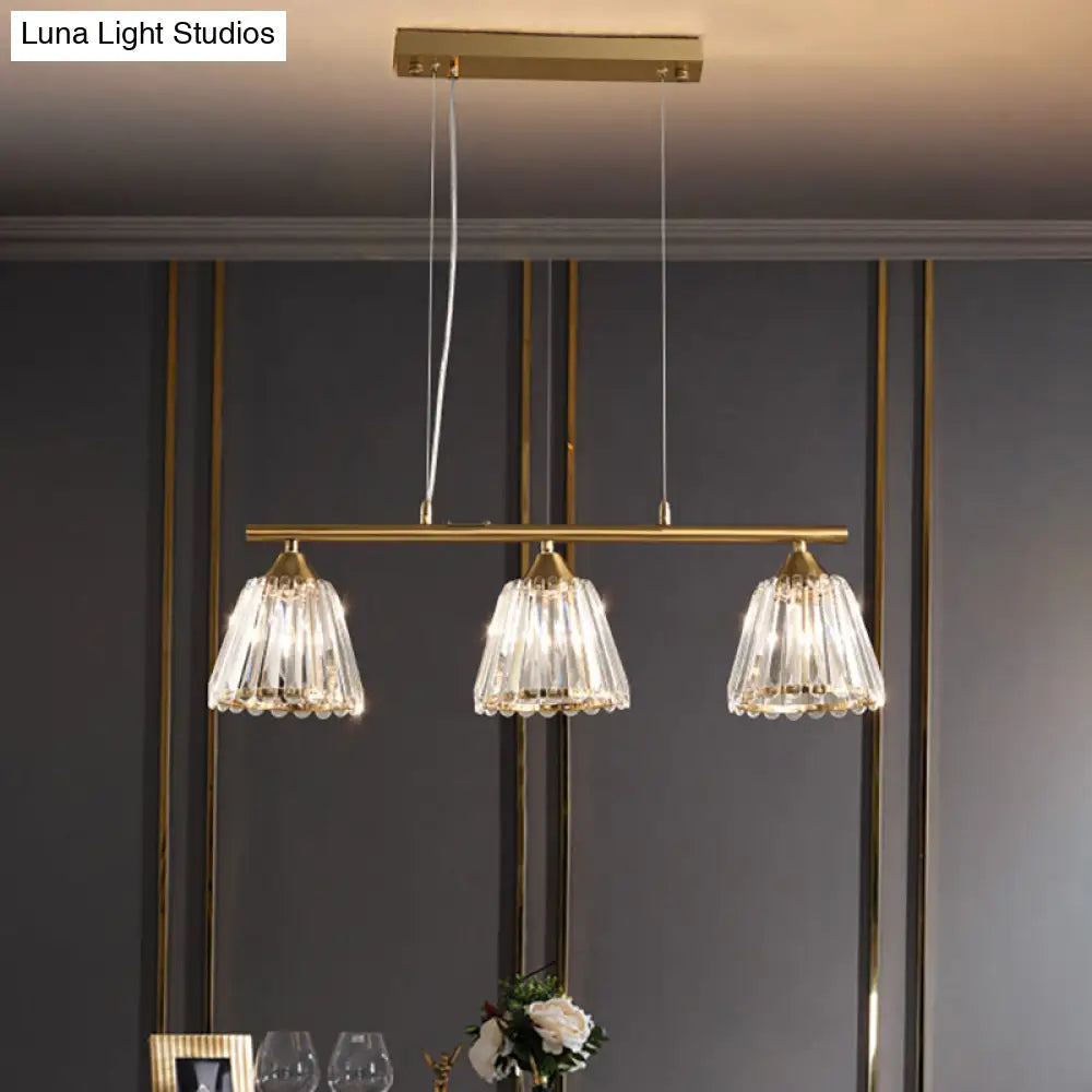 DecorBites™ Linear Crystal Island Pendant Light with Conic Gold Shade - 3/4 Heads Modern Hanging Fixture