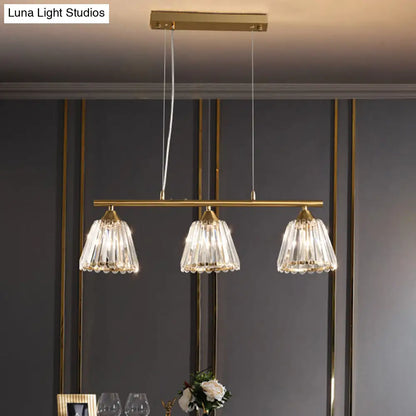 DecorBites™ Linear Crystal Island Pendant Light with Conic Gold Shade - 3/4 Heads Modern Hanging Fixture