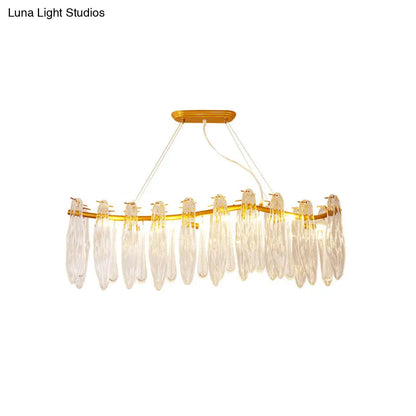 DecorBites™ Linear Island Lamp with 8 Clear K9 Crystal Lights - Gold Pendant Lighting Fixture for Living Room