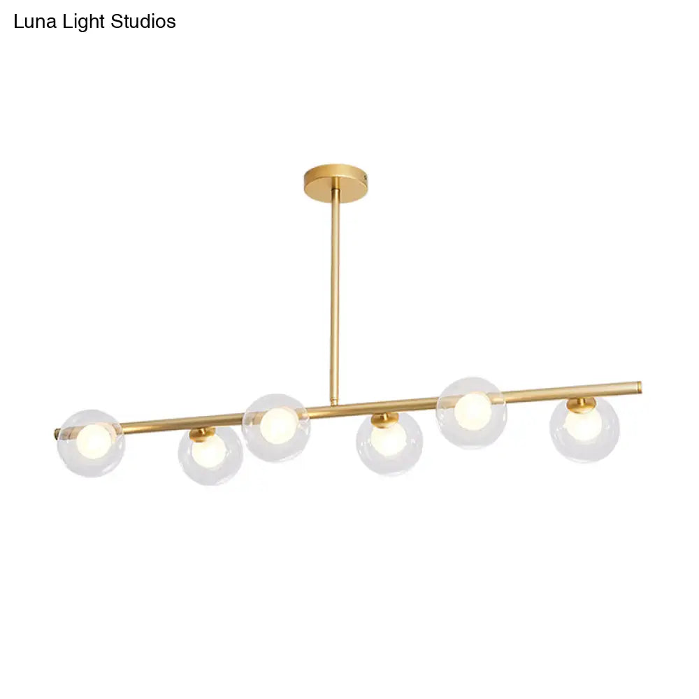 DecorBites™ Linear Island Light Fixture Nordic Metal 6 Heads Gold Hanging Lamp with Globe Clear Glass Shade