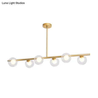 DecorBites™ Linear Island Light Fixture Nordic Metal 6 Heads Gold Hanging Lamp with Globe Clear Glass Shade