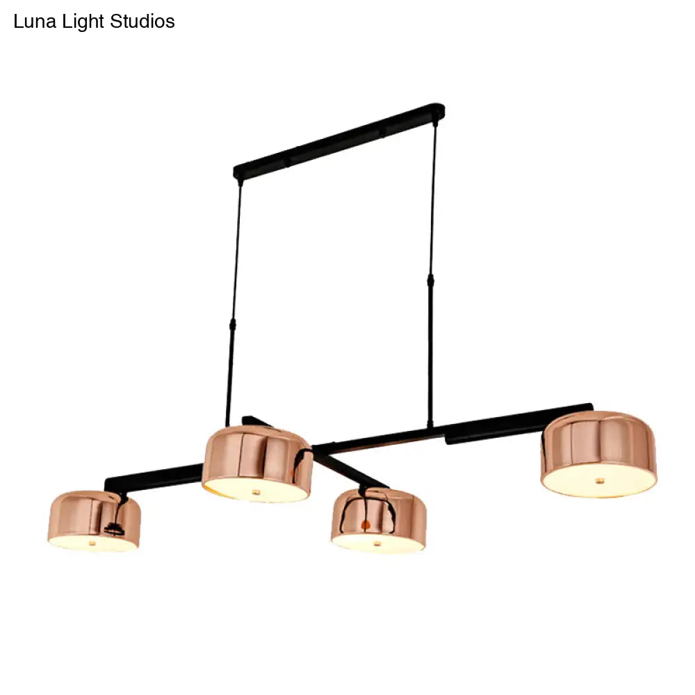 DecorBites™ Linear Modernist Island Pendant Light with 4 Drum Shades in Black/Rose Gold