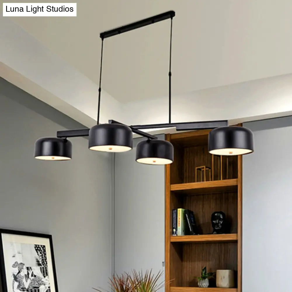 DecorBites™ Linear Modernist Island Pendant Light with 4 Drum Shades in Black/Rose Gold