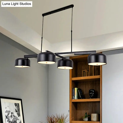 DecorBites™ Linear Modernist Island Pendant Light with 4 Drum Shades in Black/Rose Gold