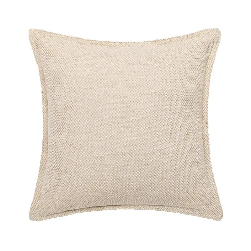 Beige woven cushion cover with textured grid pattern featuring decorbites linen embroidery leaves for living room decor