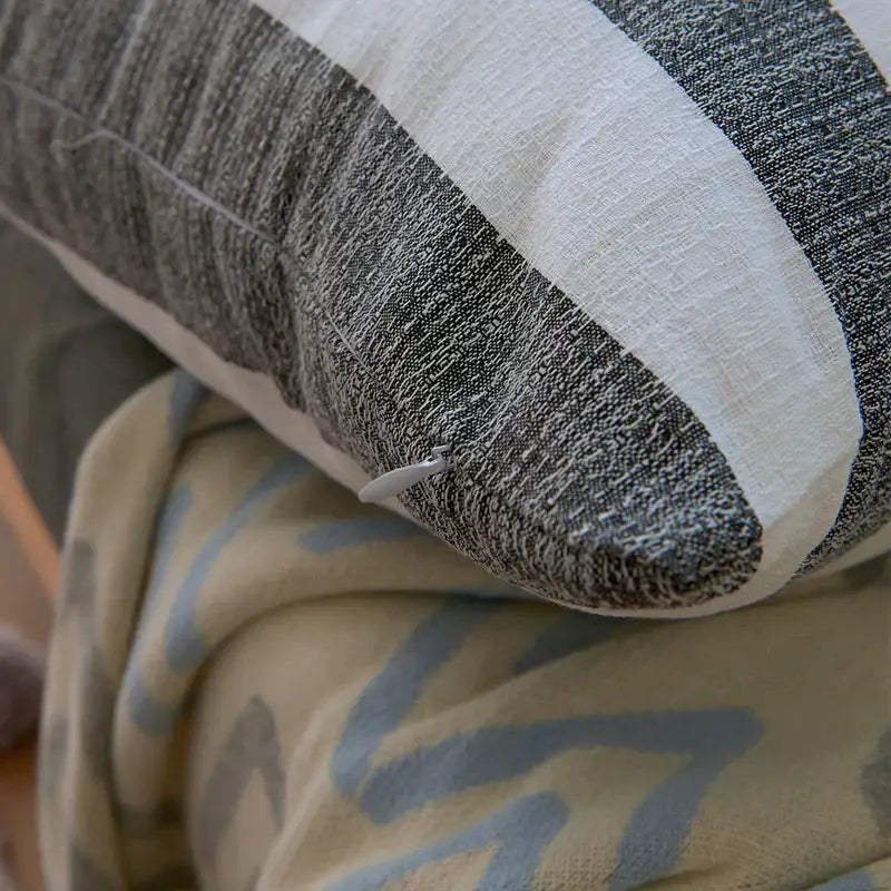 Gray and white striped linen stripe cushion cover with textured woven fabric for living room decorbites linen stripe decor