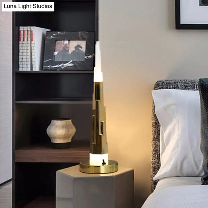 Lise - Modernism Acrylic LED Table Lamp - Burj Tower Nightstand, White/Gold